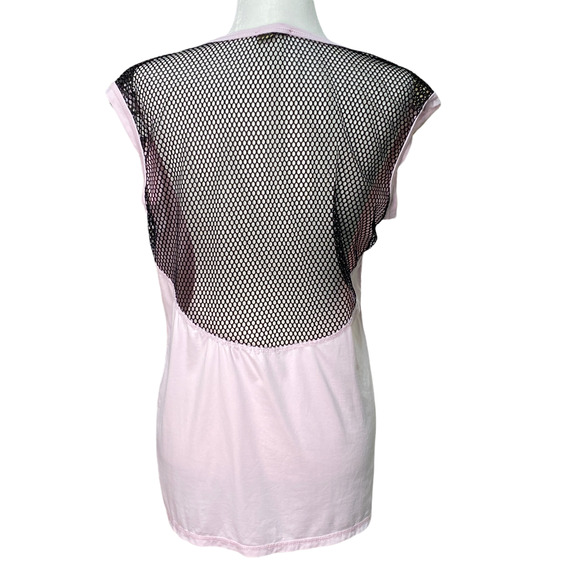 ALALA | sz L Women's Light Pink/Black Mesh Back Sheer Lightweight Active Tee - Picture 4 of 8